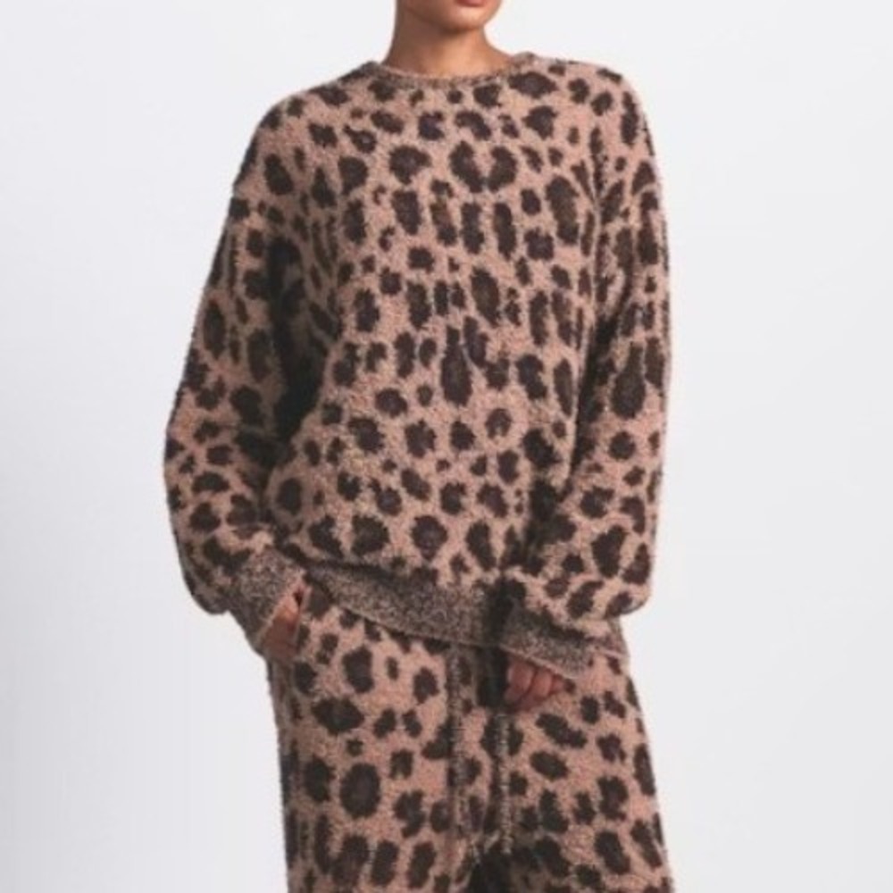 SKIMS Cozy Oversized Crewneck Pullover Sienna Leopard Print Sweater 2X/3X NWT